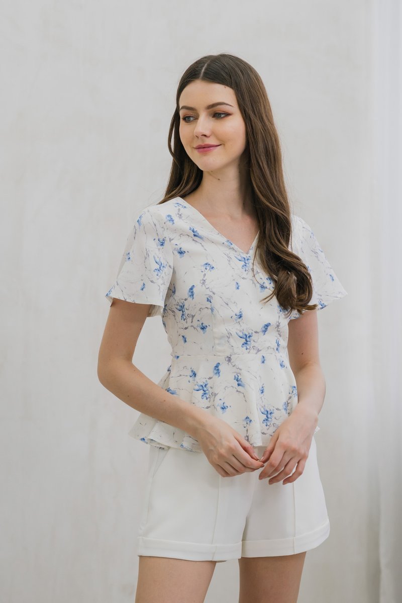 Aurora Abstract Faux Wrap Top In White (XS)