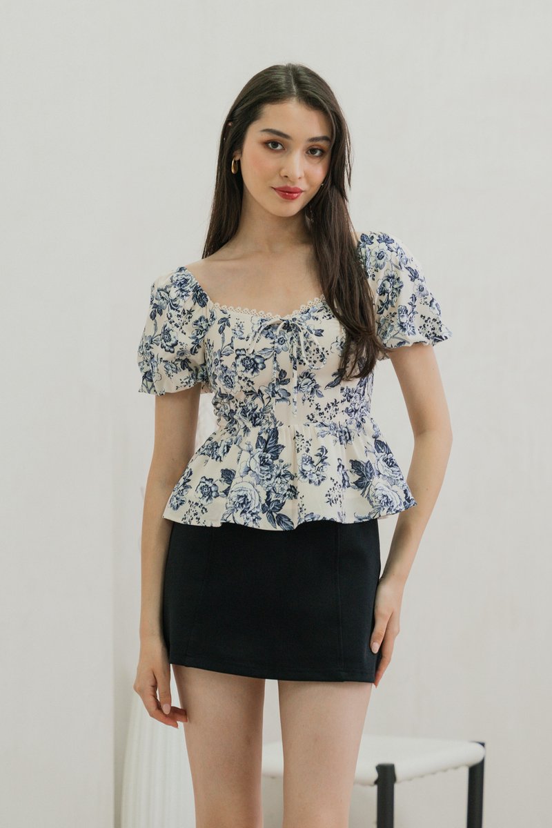 Verela Floral Ribbon Top In Cream (XS)