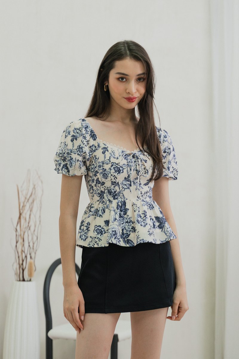 Verela Floral Ribbon Top In Cream (XS)