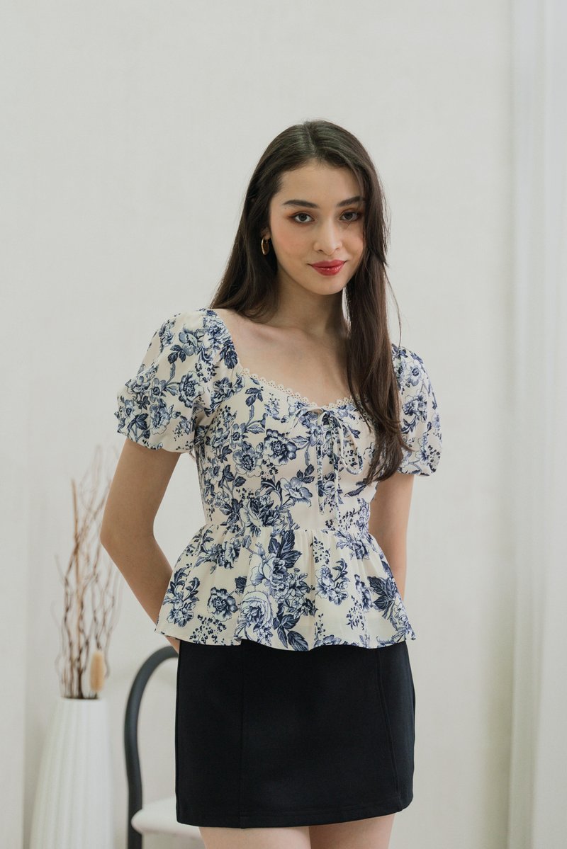 Verela Floral Ribbon Top In Cream (XS)