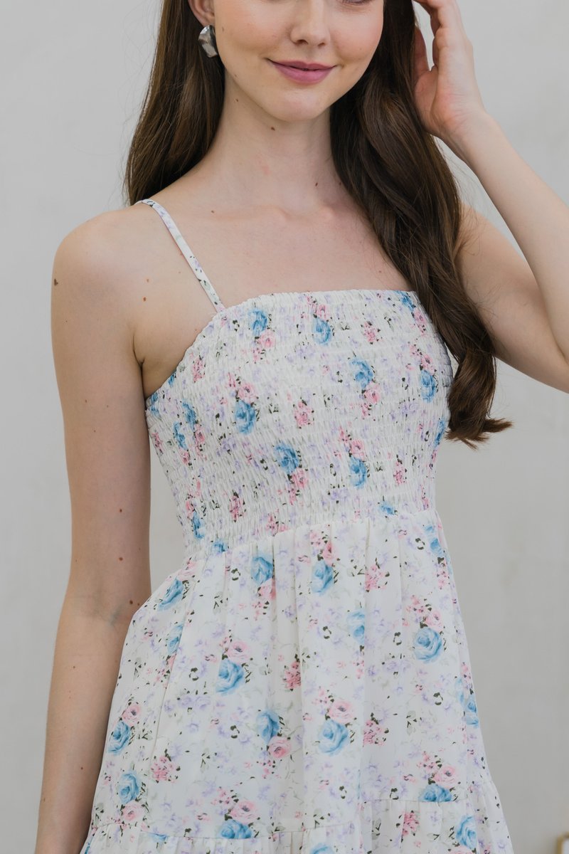 Winnie Smocked Fleur Camisole Dress In White