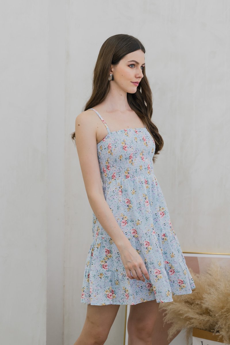 Winnie Smocked Fleur Camisole Dress In Blue
