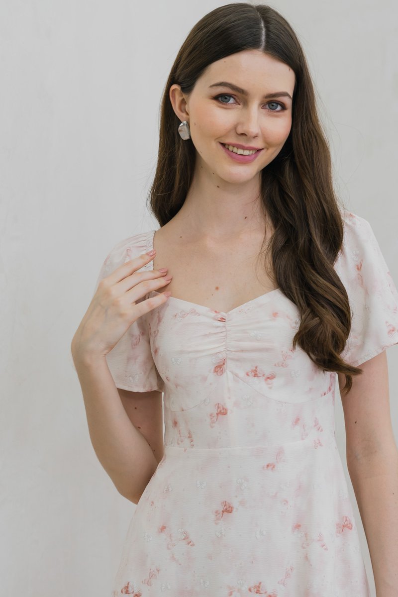 Rexa Ribbon Sweetheart Midi Dress in Pink (XS)