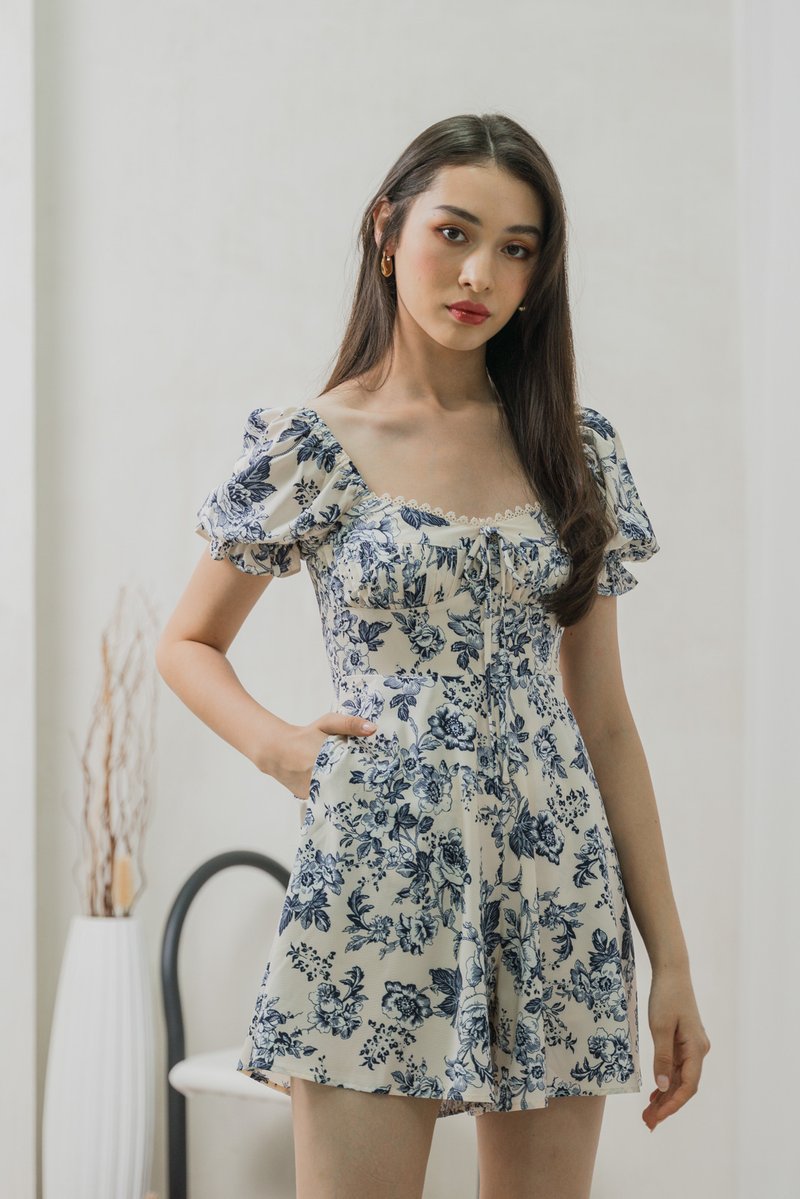 Verela Floral Ribbon Romper In Cream (XS)