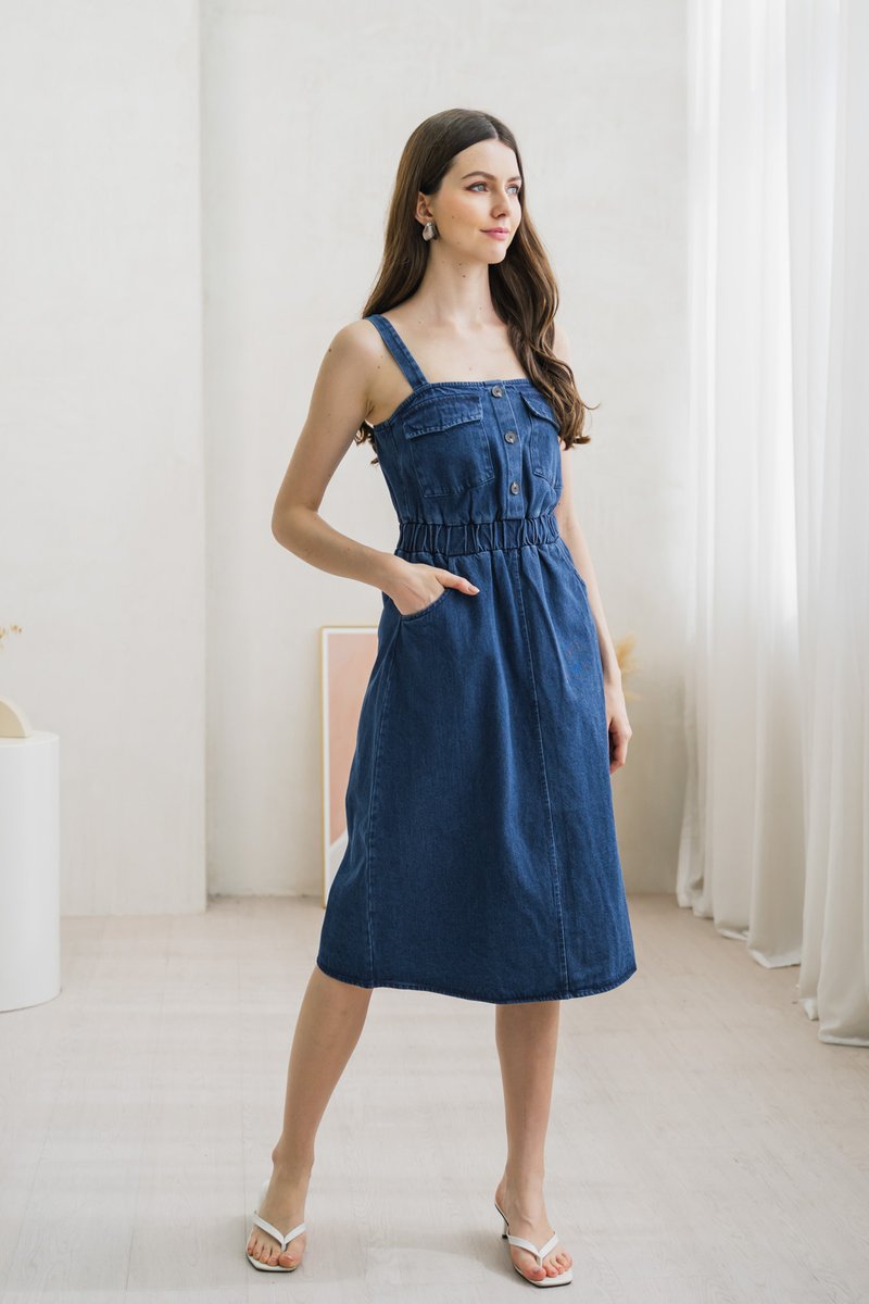 Cavell Denim Front Pocket Midi Dress (XS)