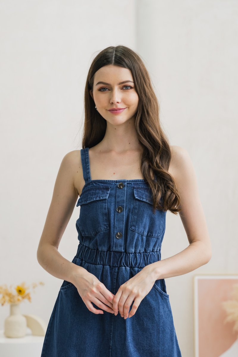 Cavell Denim Front Pocket Midi Dress (XS)