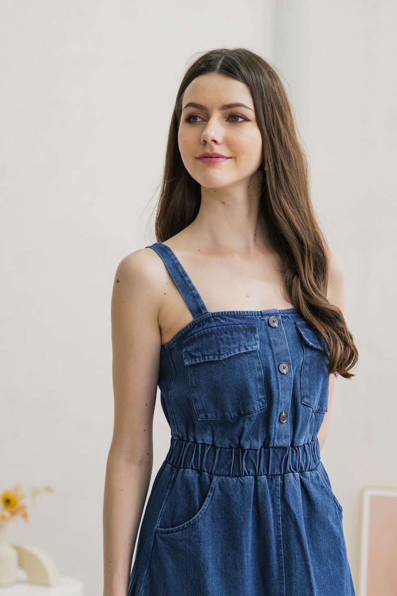 Cavell Denim Front Pocket Midi Dress (XS)