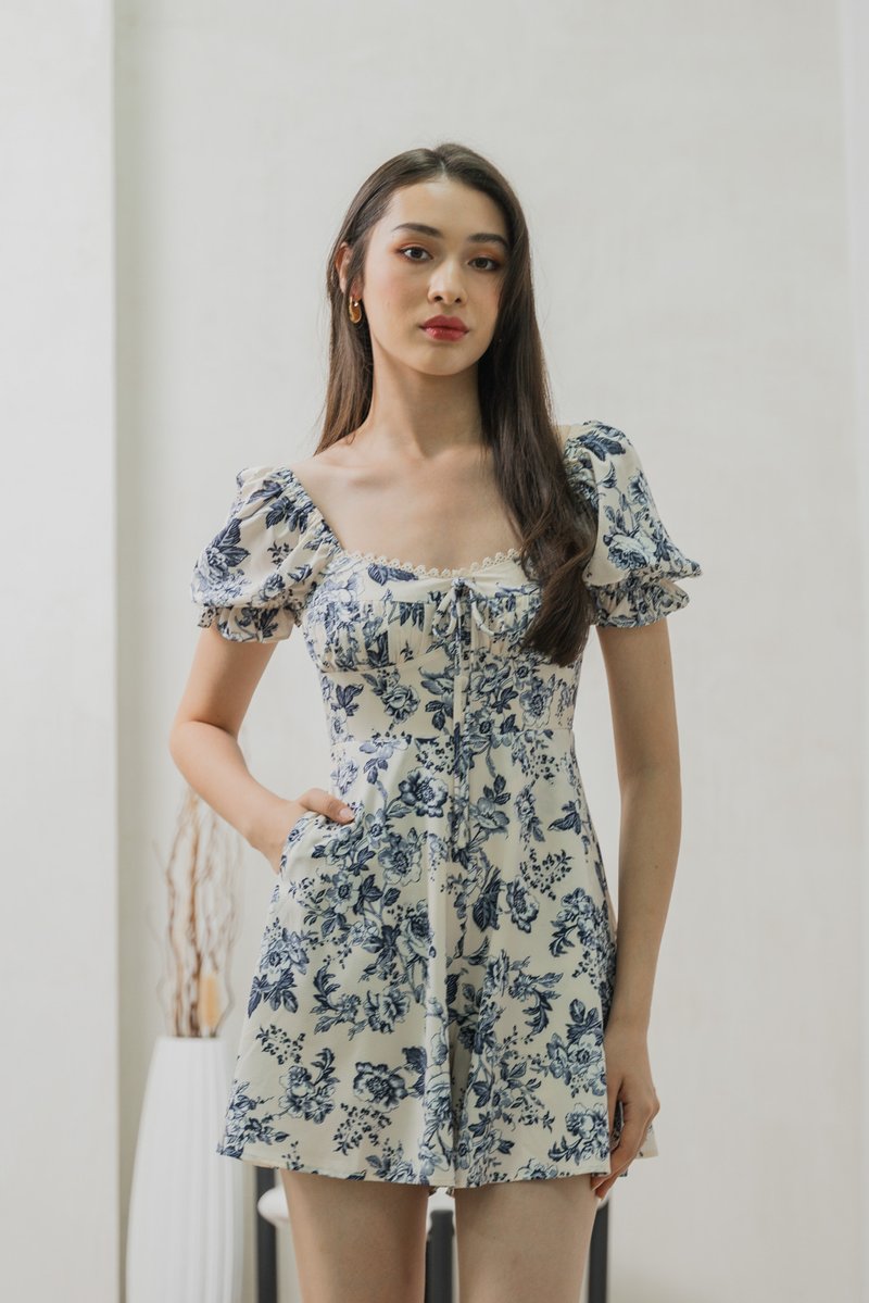 Verela Floral Ribbon Romper In Cream (XS)
