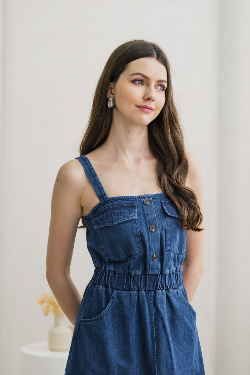 Cavell Denim Front Pocket Midi Dress (XS)