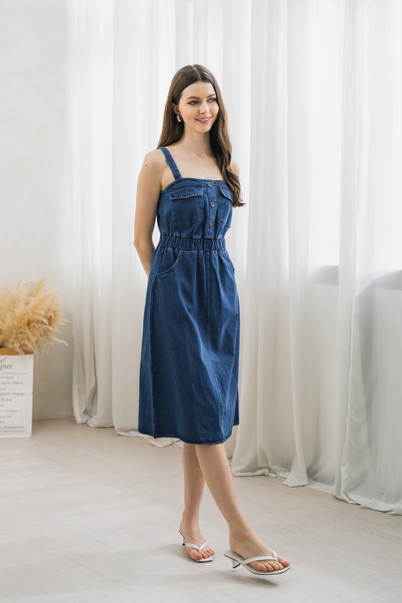 Cavell Denim Front Pocket Midi Dress (XS)