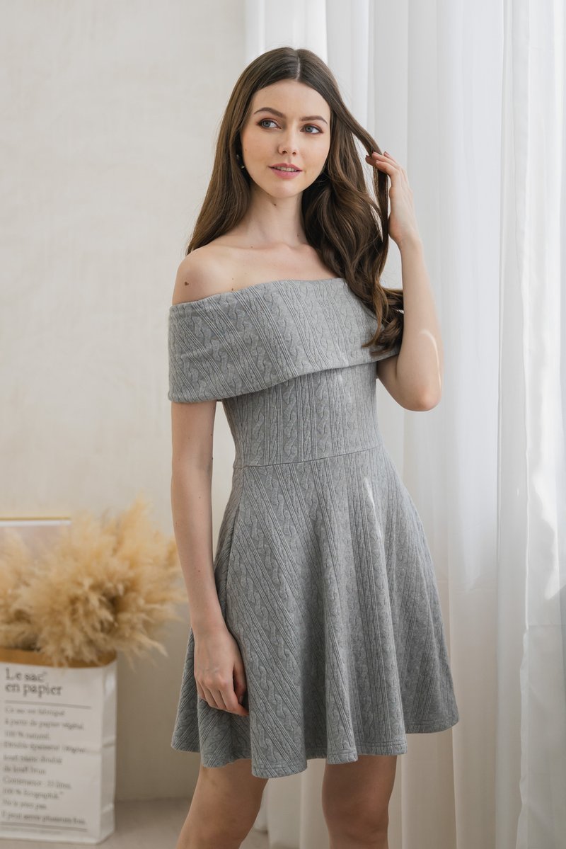 Violeta Off Shoulder Knitted Dress In Grey (XL)
