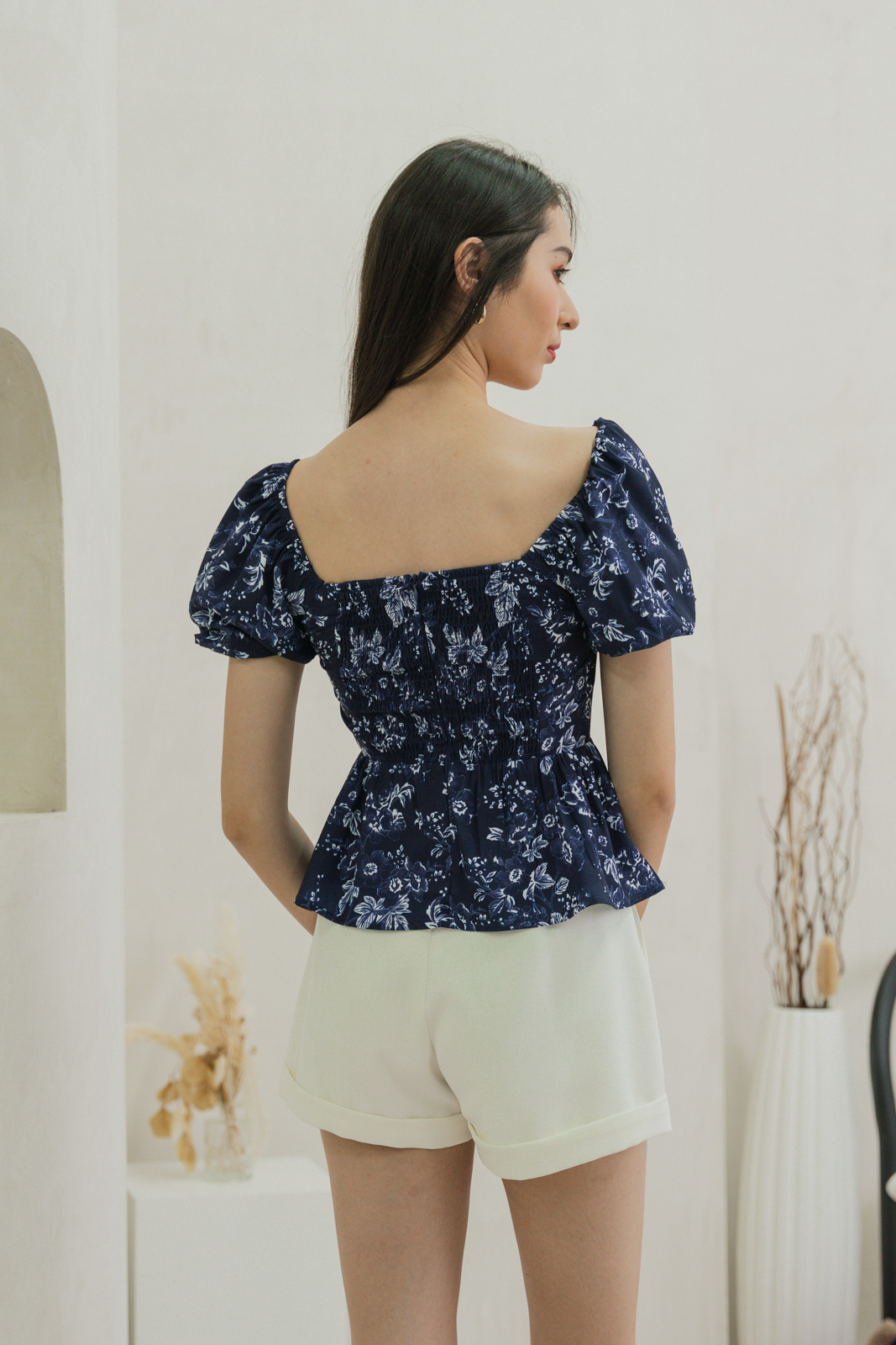 Verela Floral Ribbon Top In Navy