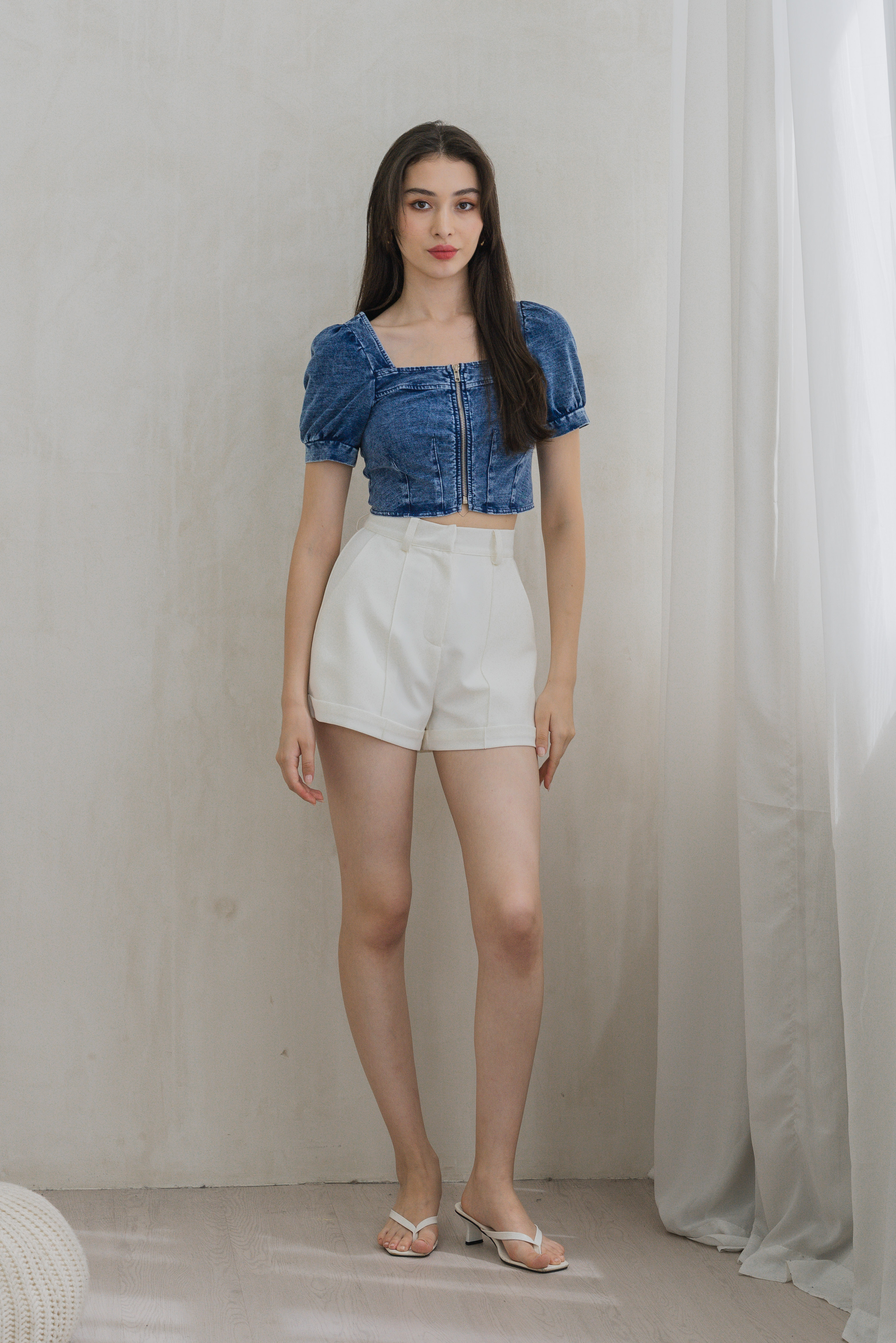 Devin Denim Front Zipper Crop Top