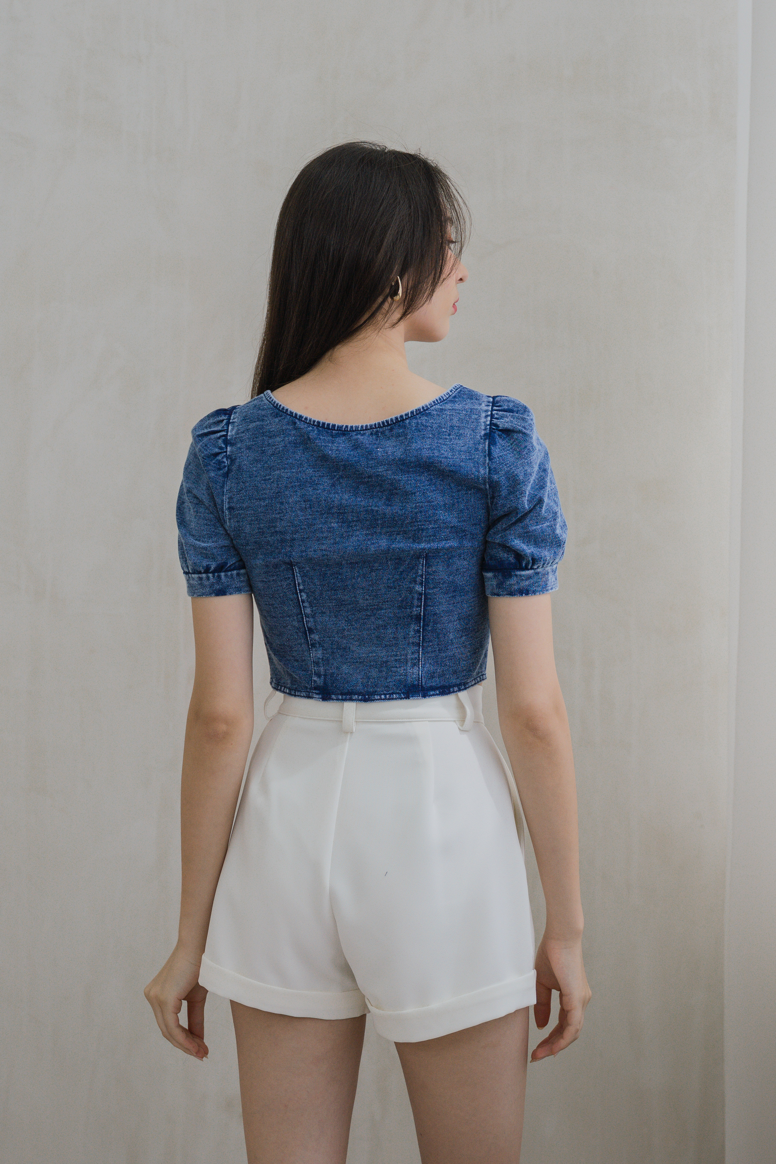 Devin Denim Front Zipper Crop Top
