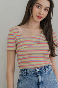 Rainbow One Shoulder Striped Top In Yellow (XS)