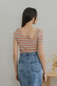 Rainbow One Shoulder Striped Top In Yellow (XS)