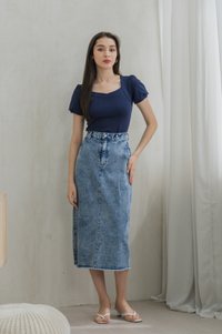 Katnis Cotton Puff Sleeves Top In Navy (XS)