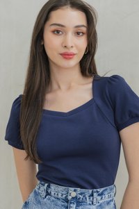 Katnis Cotton Puff Sleeves Top In Navy (XS)
