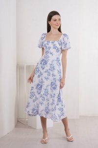 Malsha Floral Ruched Midi Dress (XS)