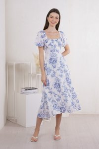 Malsha Floral Ruched Midi Dress (XS)