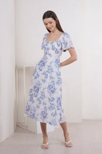 Malsha Floral Ruched Midi Dress (XS)