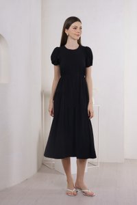 Meave Puff Sleeves Midi Dress In Black(L)