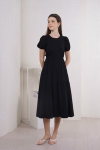 Meave Puff Sleeves Midi Dress In Black(L)