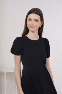 Meave Puff Sleeves Midi Dress In Black(L)