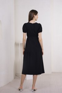 Meave Puff Sleeves Midi Dress In Black(L)