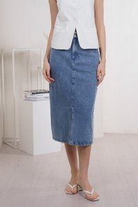 Dottie Duo Button Denim Midi Skirt