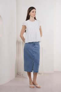 Dottie Duo Button Denim Midi Skirt
