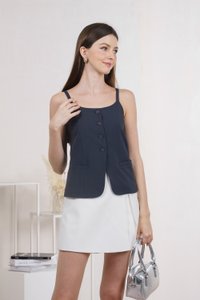 Odessa Vest Button Top In Gunmetal (XL)