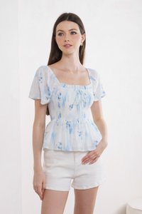 Stellar Printed Ribbon Smocked Top (XS)