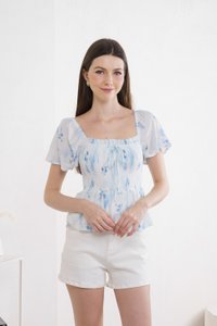 Stellar Printed Ribbon Smocked Top (XS)