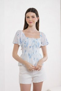 Stellar Printed Ribbon Smocked Top (XS)