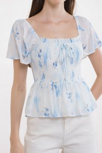 Stellar Printed Ribbon Smocked Top (XS)