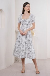 Roslin Floral Smocked Waist Maxi Dress In Grey (XS)