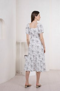 Roslin Floral Smocked Waist Maxi Dress In Grey (XS)