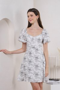 Roslin Floral Sweetheart Dress In Grey