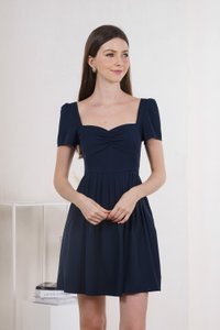 Hasha Sweetheart Pleated Dress In Navy