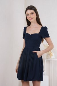 Hasha Sweetheart Pleated Dress In Navy