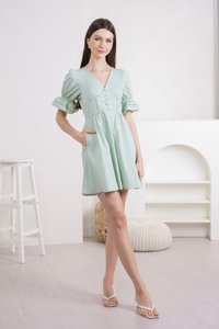 Freida Flounce Sleeve Button Dress In Sage