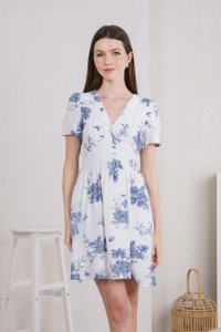 Eternity Floral V Neck Button Dress In Navy (XS)