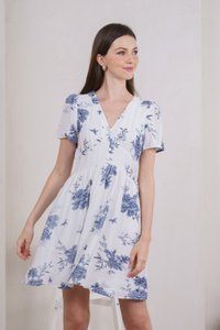 Eternity Floral V Neck Button Dress In Navy (XS)