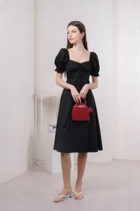 Prism Pleated Crochet Midi Dress In Black