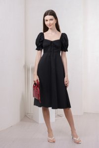Prism Pleated Crochet Midi Dress In Black