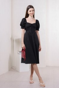 Prism Pleated Crochet Midi Dress In Black