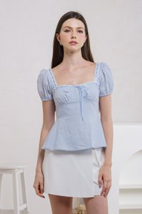 Estonia Ribbonette Babydoll Top In Blue (XS)