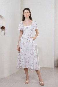 Oasis Printed Ruched Midi Dress In Grey (XS)