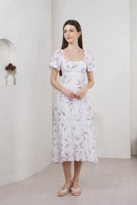 Oasis Printed Ruched Midi Dress In Grey (XS)